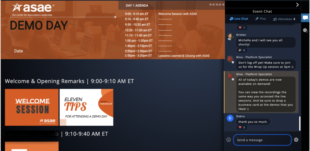 Screenshot of ASAE Demo Days, hosted in the Matchbox platform.