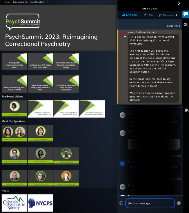 Screenshot of PsychSummit virtual conference hosted in Matchbox platform