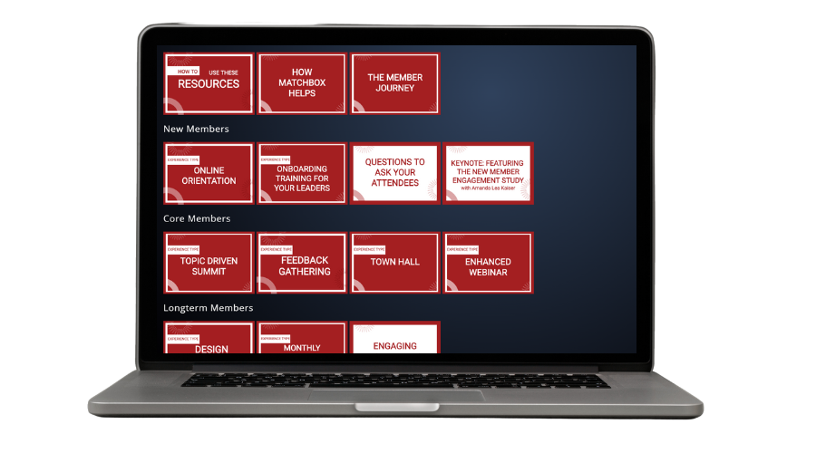 Screenshot of Matchbox platform showing resource library for Member Engagement digital initiatives