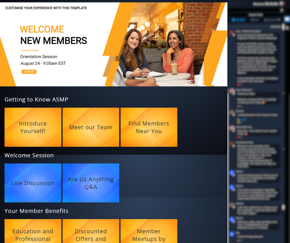 Screenshot of New Member Orientation Event Template in the Matchbox platform